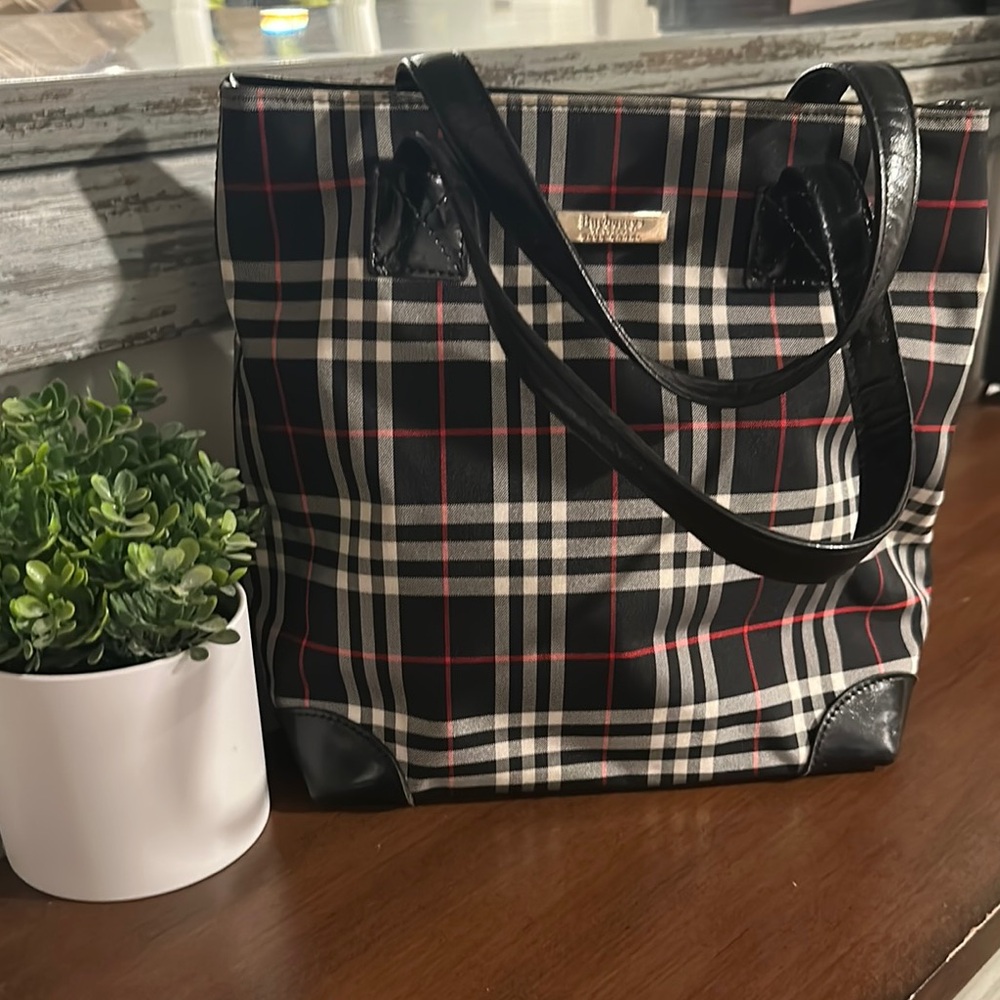 Burberrys Black Plaid Tote.